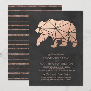 Rose Gold Foil Geometric Bear Wedding Invitation