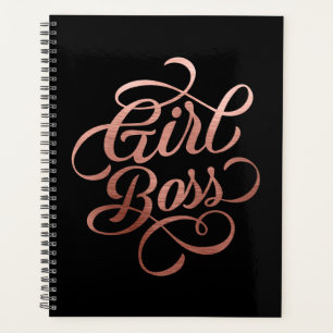 Rose Gold Foil Girl Boss Typography Black Planner