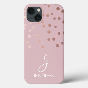Rose Gold Foil Girly Confetti Monogram Case-Mate i iPhone 13 Case