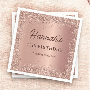 Rose Gold Foil Glitter 13th Birthday Name Napkin