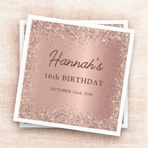 Rose Gold Foil Glitter 16th Birthday Name Napkin