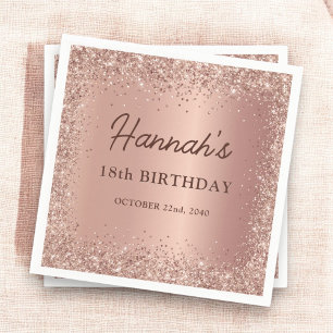 Rose Gold Foil Glitter 18th Birthday Name Napkin
