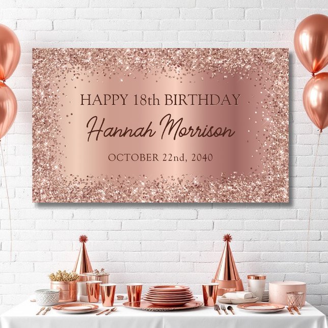 Rose Gold Foil Glitter 18th Birthday Script Banner (Creator Uploaded)