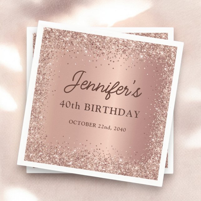 Rose Gold Foil Glitter 40th Birthday Name Napkin (Creator Uploaded)