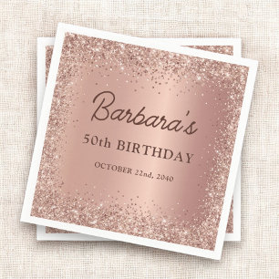 Rose Gold Foil Glitter 50th Birthday Name Napkin