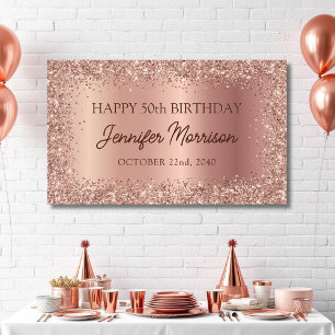 Rose Gold Foil Glitter 50th Birthday Script Banner