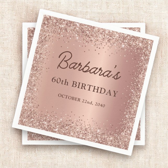 Rose Gold Foil Glitter 60th Birthday Name Napkin (Creator Uploaded)