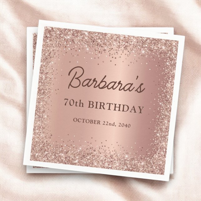 Rose Gold Foil Glitter 70th Birthday Name Napkin (Creator Uploaded)