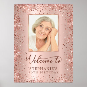 Rose Gold Foil Glitter 70th Birthday Photo Welcome Poster