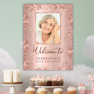 Rose Gold Foil Glitter 75th Birthday Photo Welcome Poster