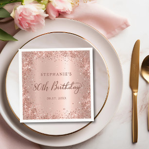 Rose Gold Foil Glitter 80th Birthday Monogram Napkin