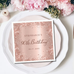 Rose Gold Foil Glitter 90th Birthday Monogram Napkin