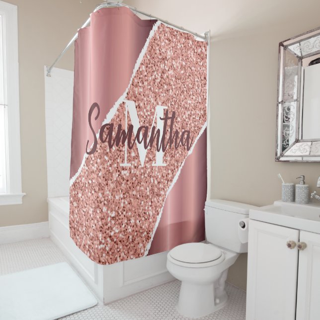 Rose Gold Foil Glitter Shower Curtain (In Situ)