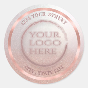 Rose gold foil glittery return address custom logo classic round sticker
