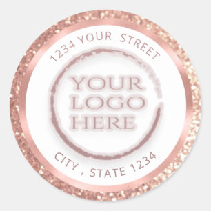 Rose gold foil glittery return address custom logo classic round sticker