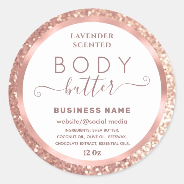 Rose gold foil glittery script  body butter label (Front)