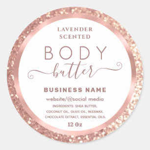 Rose gold foil glittery script body butter label