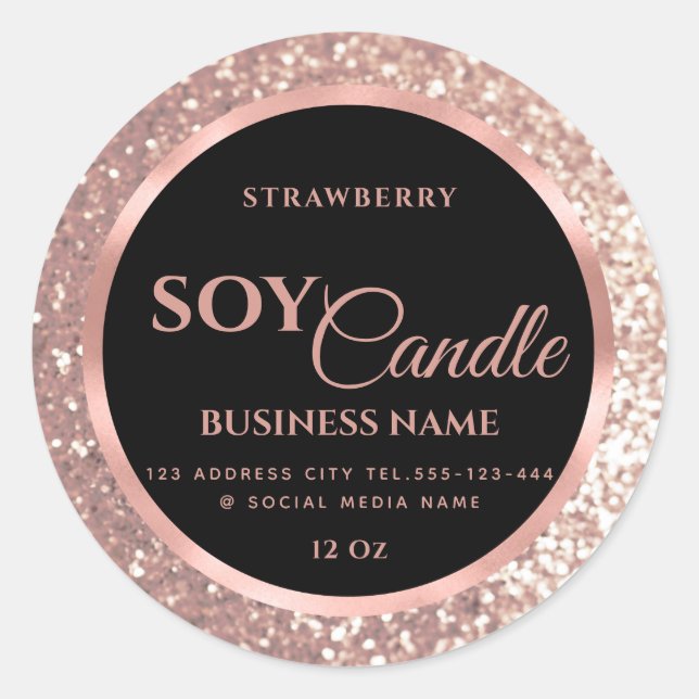 Rose gold foil glittery soy candle classic round s classic round sticker (Front)