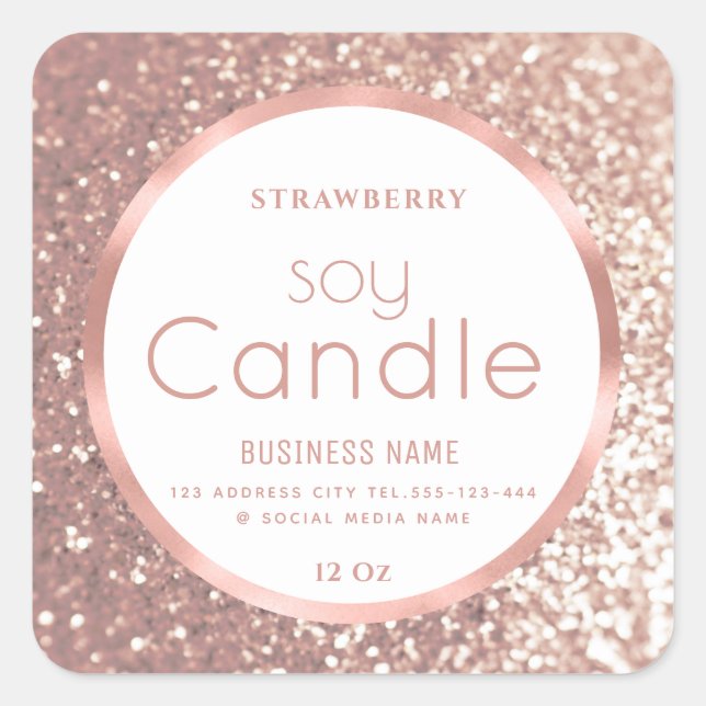 Rose gold foil glittery soy candle  square sticker (Front)