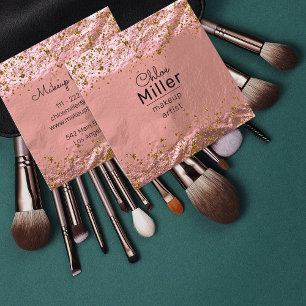 Rose Gold Foil Glittery Stylish Glam Makeup Artist Square Business Card