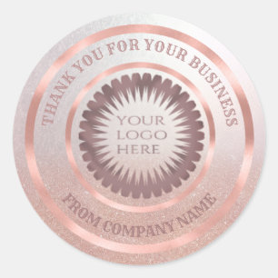 Rose gold foil glittery thank custom logo classic round sticker