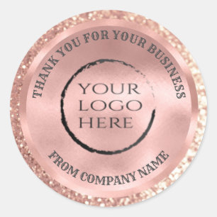 Rose gold foil glittery thank custom logo classic  round sticker