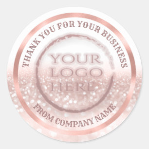 Rose gold foil glittery thank custom logo classic  round sticker