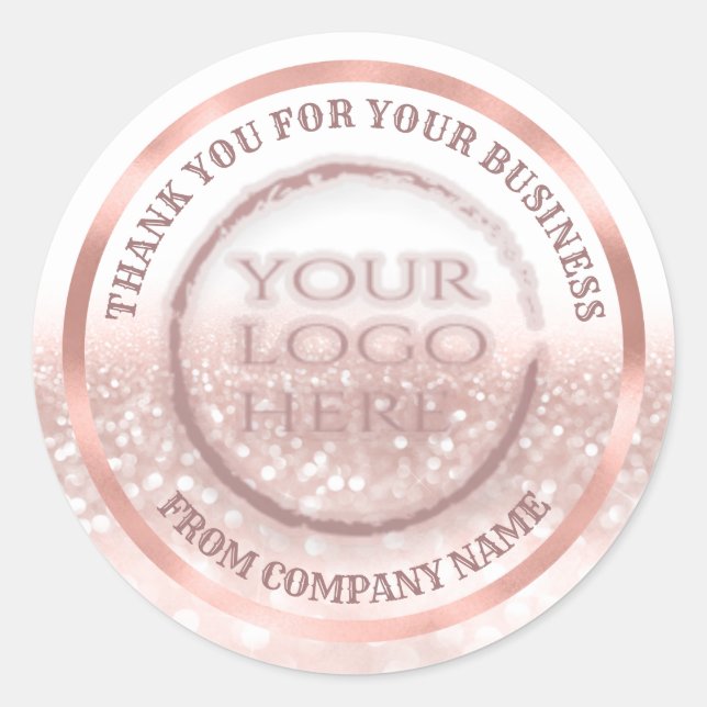 Rose gold foil glittery thank custom logo classic  round sticker (Front)