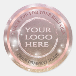Rose gold foil glittery thank custom logo classic round sticker