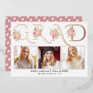 Rose gold foil GRAD photo graduation announcement