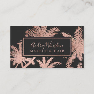 Rose gold foil gray palm tree Makeup Hair script Business Card