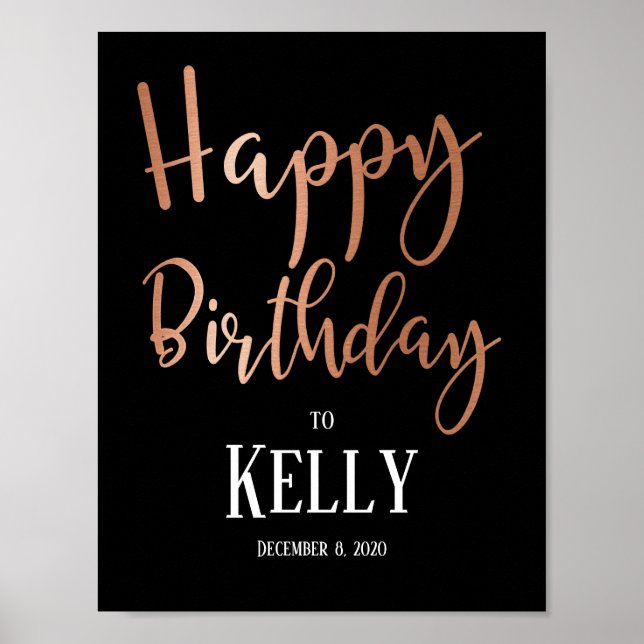 Rose Gold Foil, Happy Birthday sign (Front)