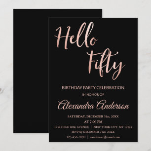 Rose Gold Foil Hello 50 Fiftieth Birthday Party Invitation