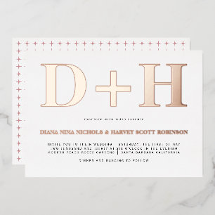 Rose gold foil initials bold typography wedding