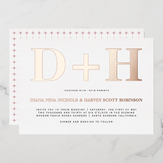 Rose gold foil initials bold typography wedding (Front/Back)