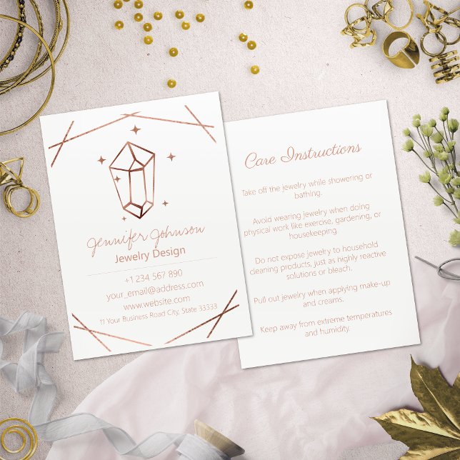 Rose Gold Foil Jewellery Care White Business Card (Creator Uploaded)