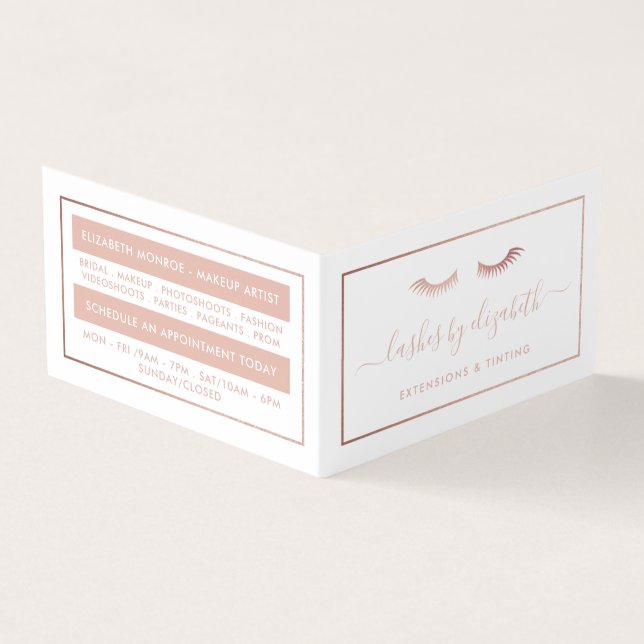 Rose Gold Foil Lashes Beauty Makeup Artist Loyalty Business Card (Outside)