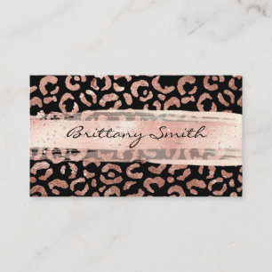 Rose Gold Foil Leopard Pattern Blush Brush Stroke Business Card