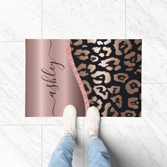 Rose Gold Foil Leopard Print Doormat (Indoor)