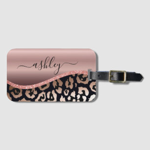 Rose Gold Foil Leopard Print Luggage Tag