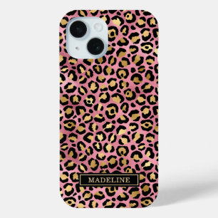 Rose Gold Foil Leopard Print Monogrammed iPhone 15 Case