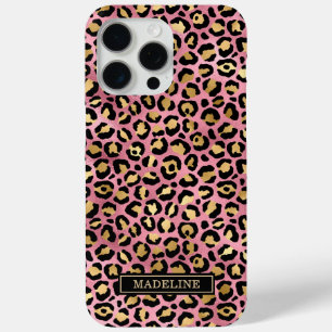 Rose Gold Foil Leopard Print Monogrammed iPhone 15 Pro Max Case