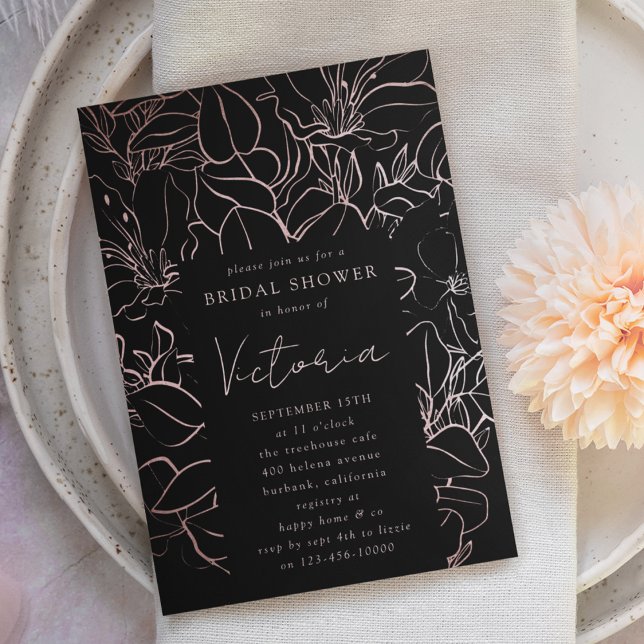 Rose Gold Foil Line Art Floral Bridal Shower Invitation (Creator Uploaded)