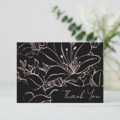 Rose Gold Foil Line Art Floral Bridal Shower  Thank You Card (Standing Front)