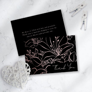 Rose Gold Foil Line Art Floral Bridal Shower  Thank You Card