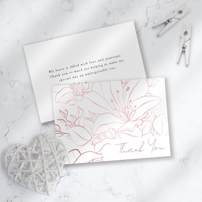 Rose Gold Foil Line Art Floral Bridal Shower Thank You Card (Creator Uploaded)
