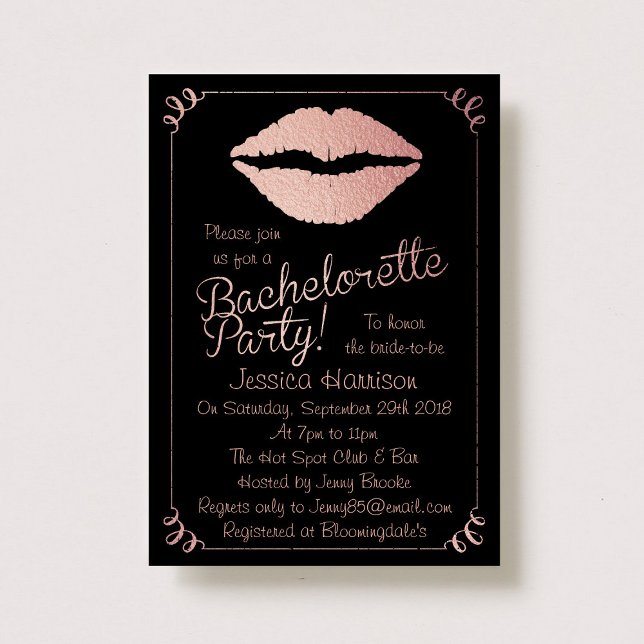Rose Gold Foil Lips Bachelorette Party Invitation (Creator Uploaded)