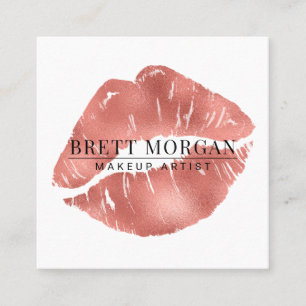 Rose Gold Foil Lips Makeup Artist Square Business Card