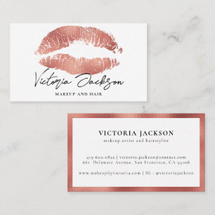 Rose Gold Foil Lips Modern Elegant White Beauty Business Card