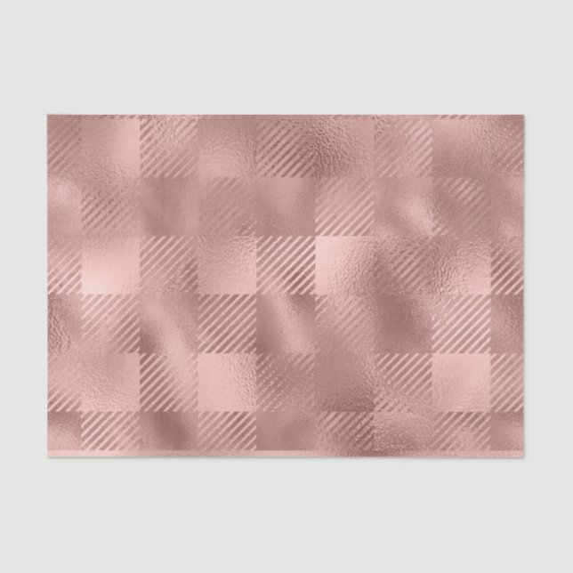 Rose gold Foil Look Buffalo Plaid Gingham  Tissue Paper (Front)